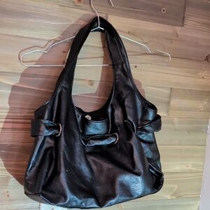 Source Unknown Black Faux-Leather Hobo Shoulder Bag